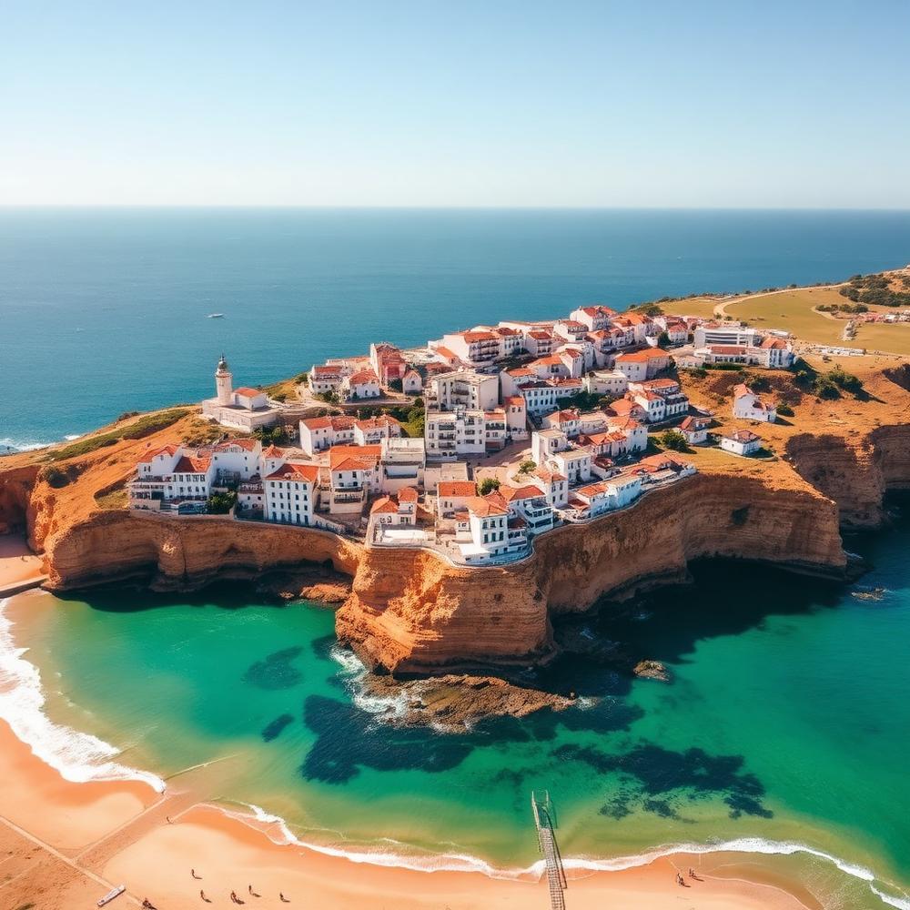 Kustlijn van Albufeira met witte huizen en turquoise zee